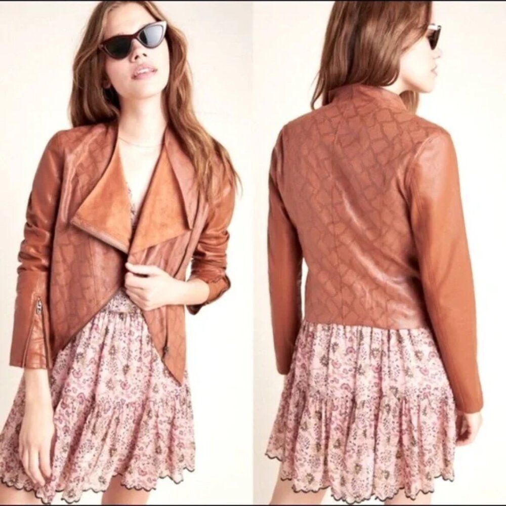✨Anthropologie NYDJ✨ 'Sharona' Snakeskin Print Faux Leather Jacket - [Size XSP]